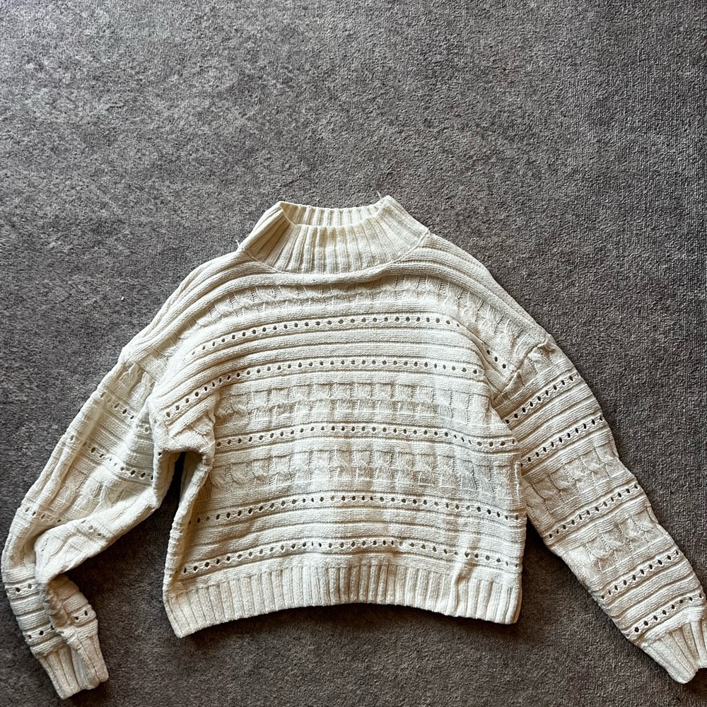Olive & Oak Cream Open-Knit Mock Neck Sweater